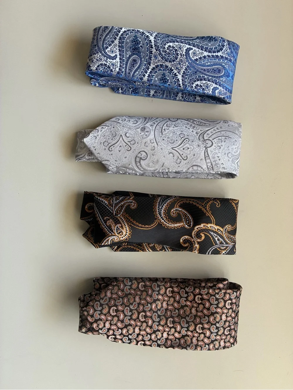Paisley Silk Necktie Set - Blue, Silver, Black, Brown